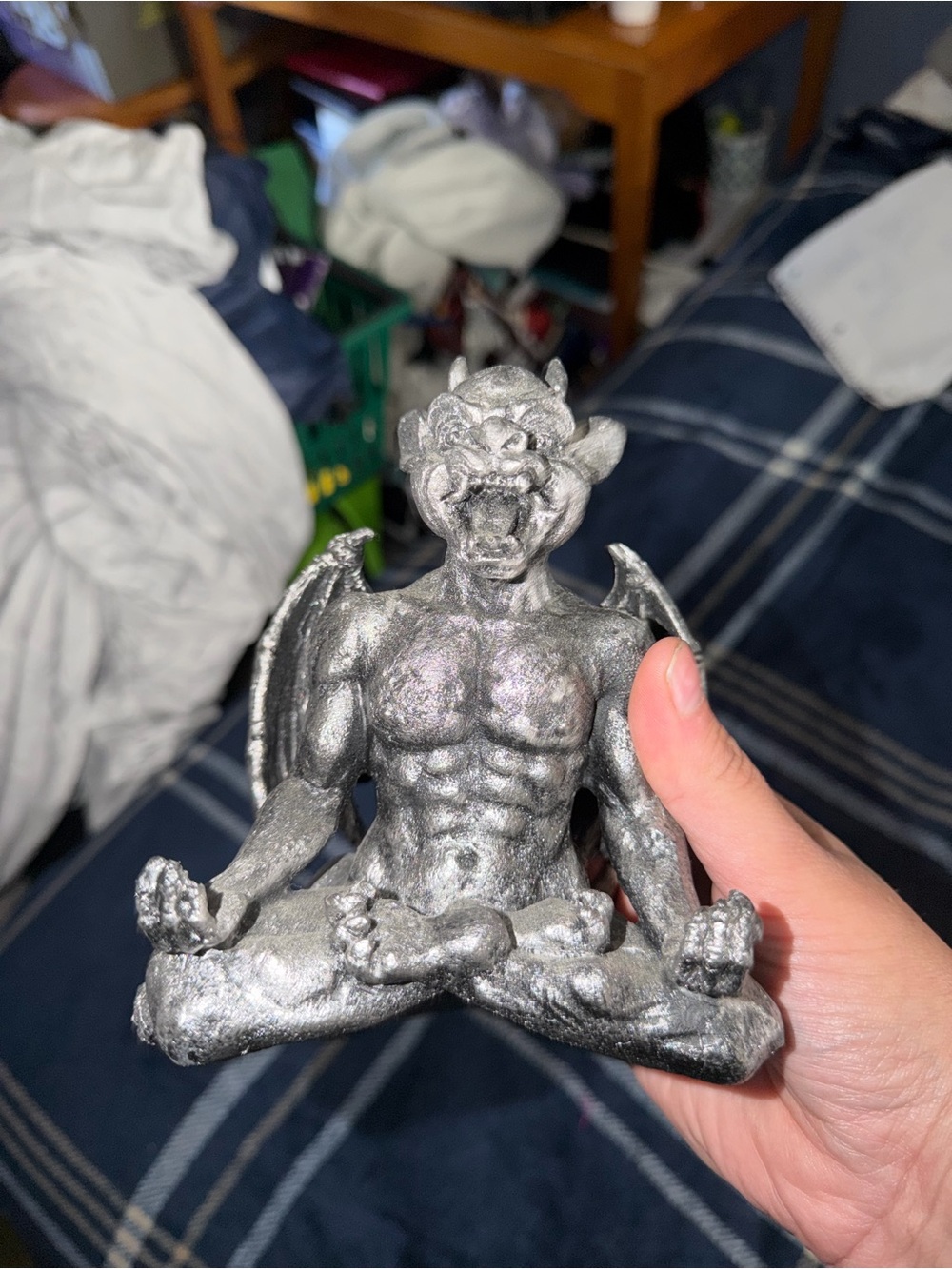 Meditating Gargoyle Sculpture - Silver Home Art Statue